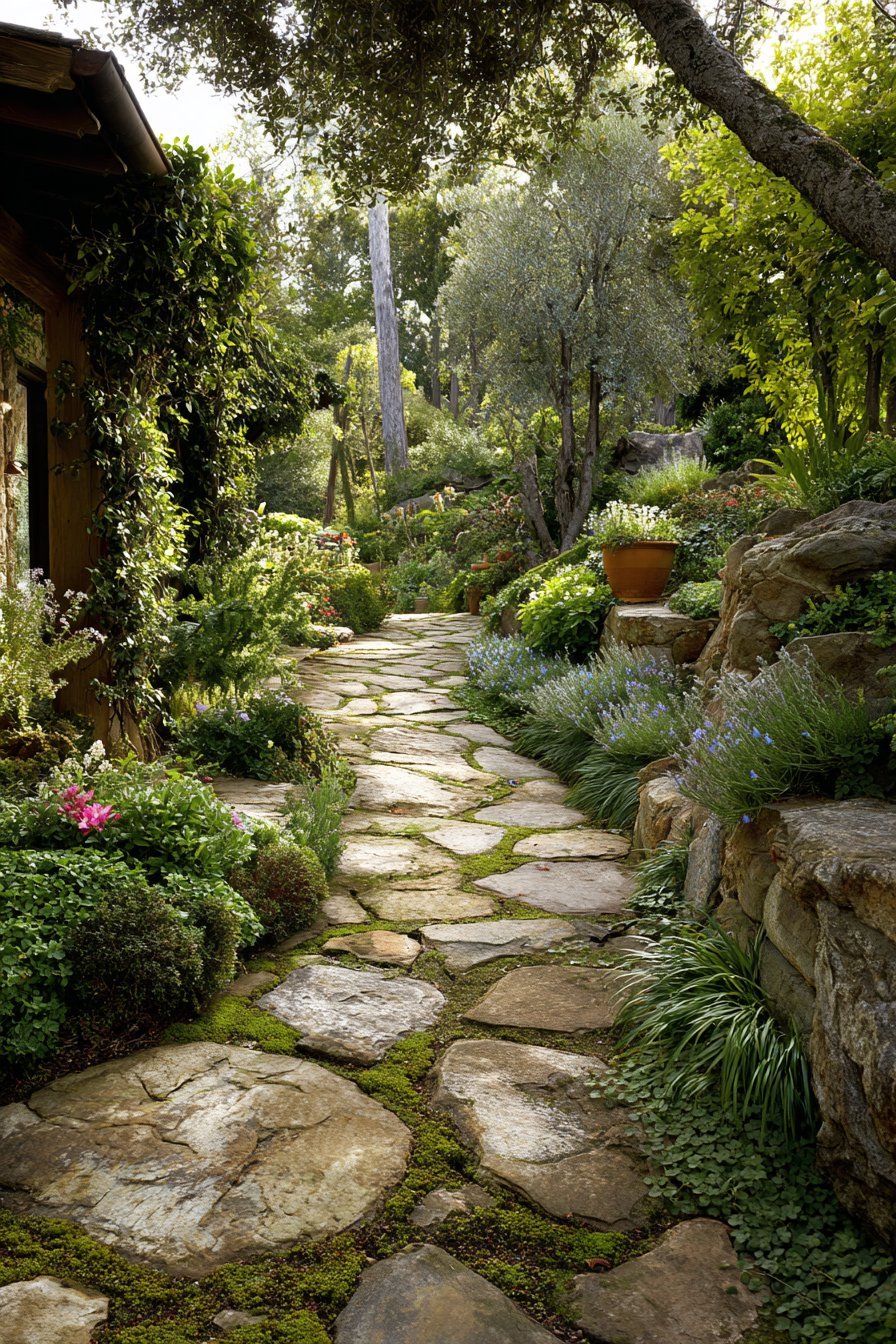 Weathered Stone Paths and Mossy Stepping Stones
