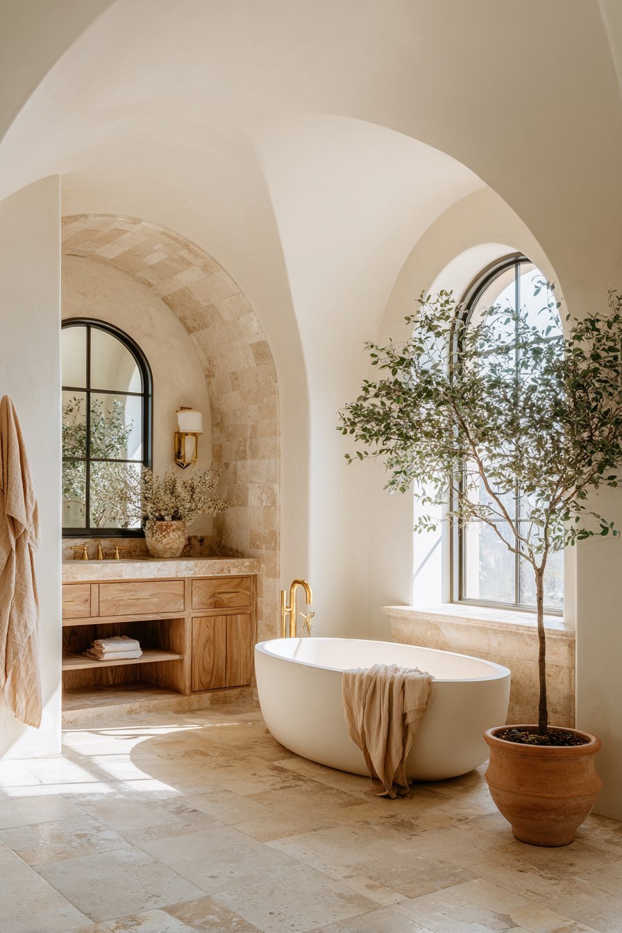 Warm Neutrals in the Kitchen and Bathroom