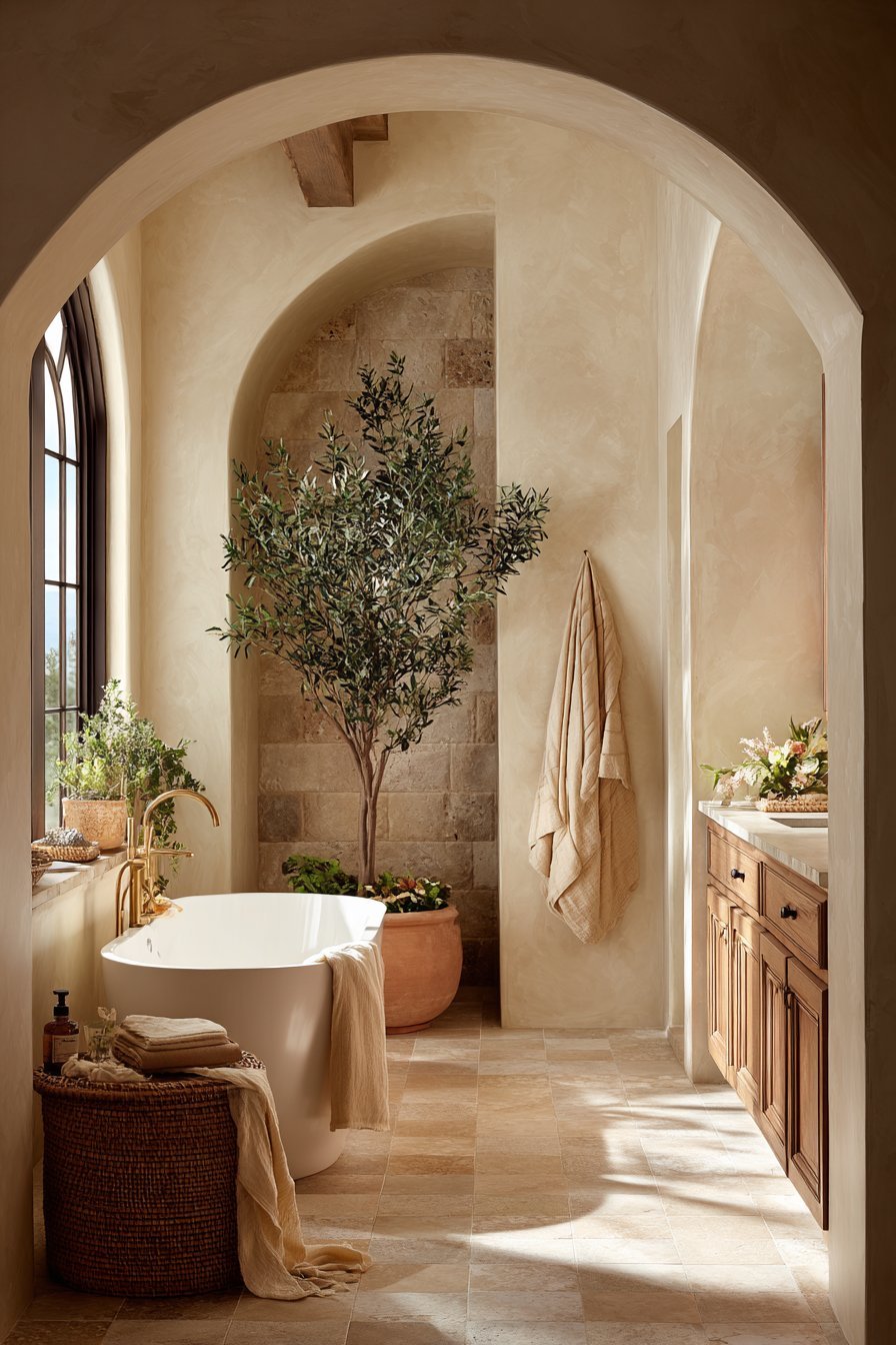 Warm Neutrals in the Kitchen and Bathroom