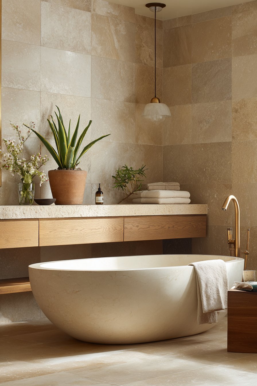 Warm Neutrals in the Kitchen and Bathroom