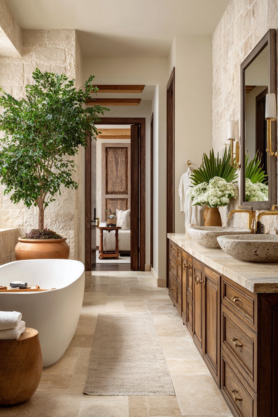 Warm Neutrals in the Kitchen and Bathroom